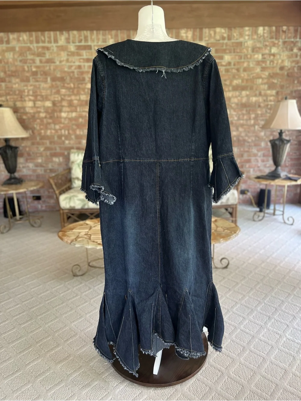 Goddess Trend Denim Midi Maxi Raw Asymmetrical Hem Dress 14 NWOT Cottagecore